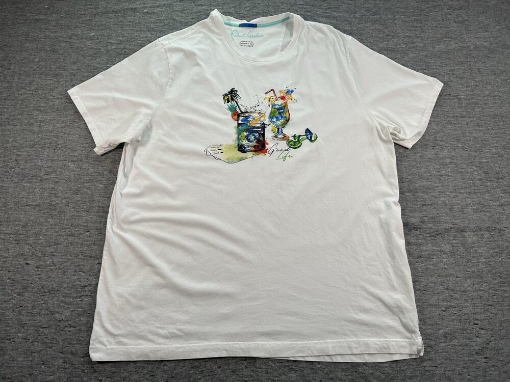 Robert Graham Good Life Shirt Mens 3XLT White Tropical Cocktail Short Sleeve